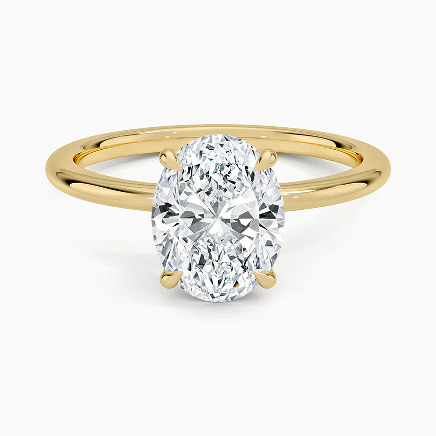 Oval Natural Diamond - Solitaire Engagement Ring in 18k Yellow Gold