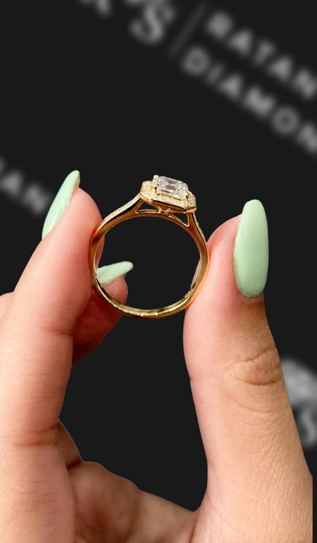 1 Carat Natural Halo Engagement Ring - Asscher Diamond
