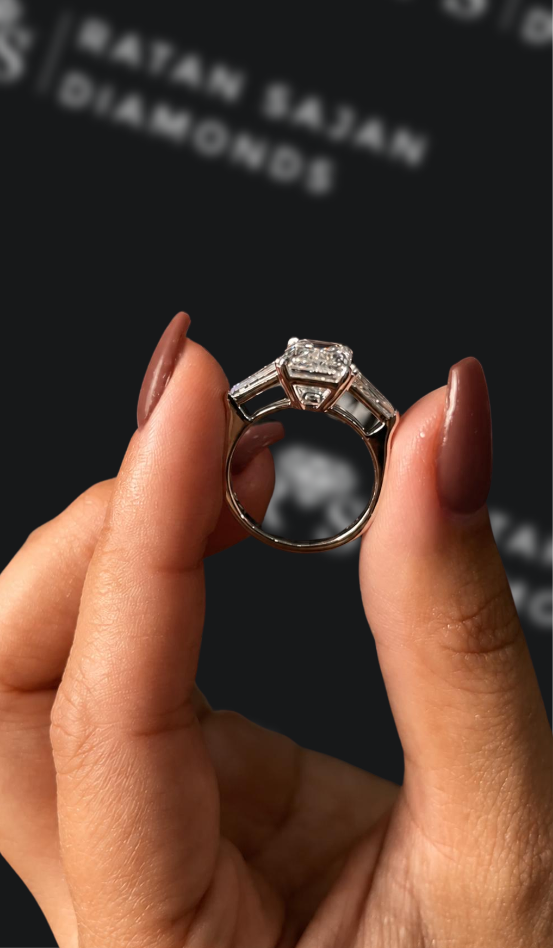 3 Carat Trilogy Engagement Ring - Emerald Diamond