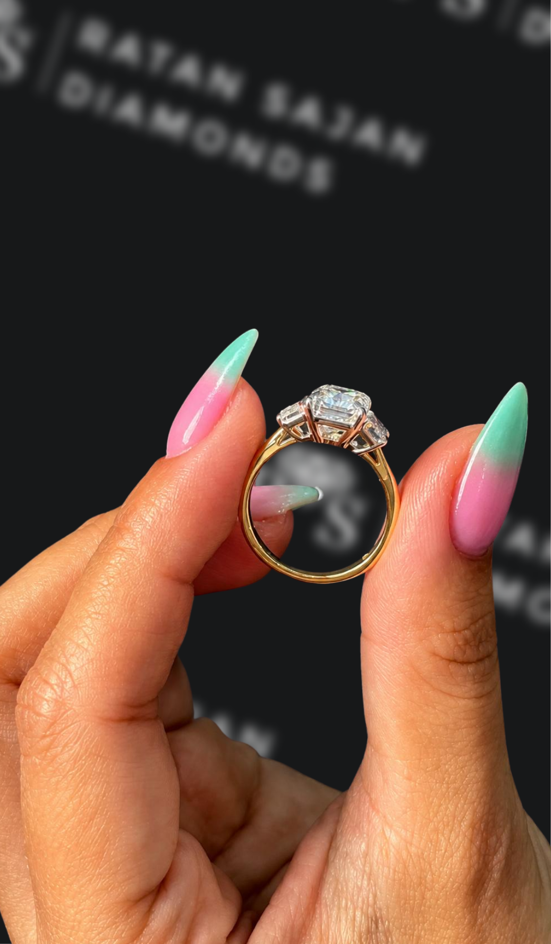 2.5 Carat Trilogy Engagement Ring - Emerald Diamond