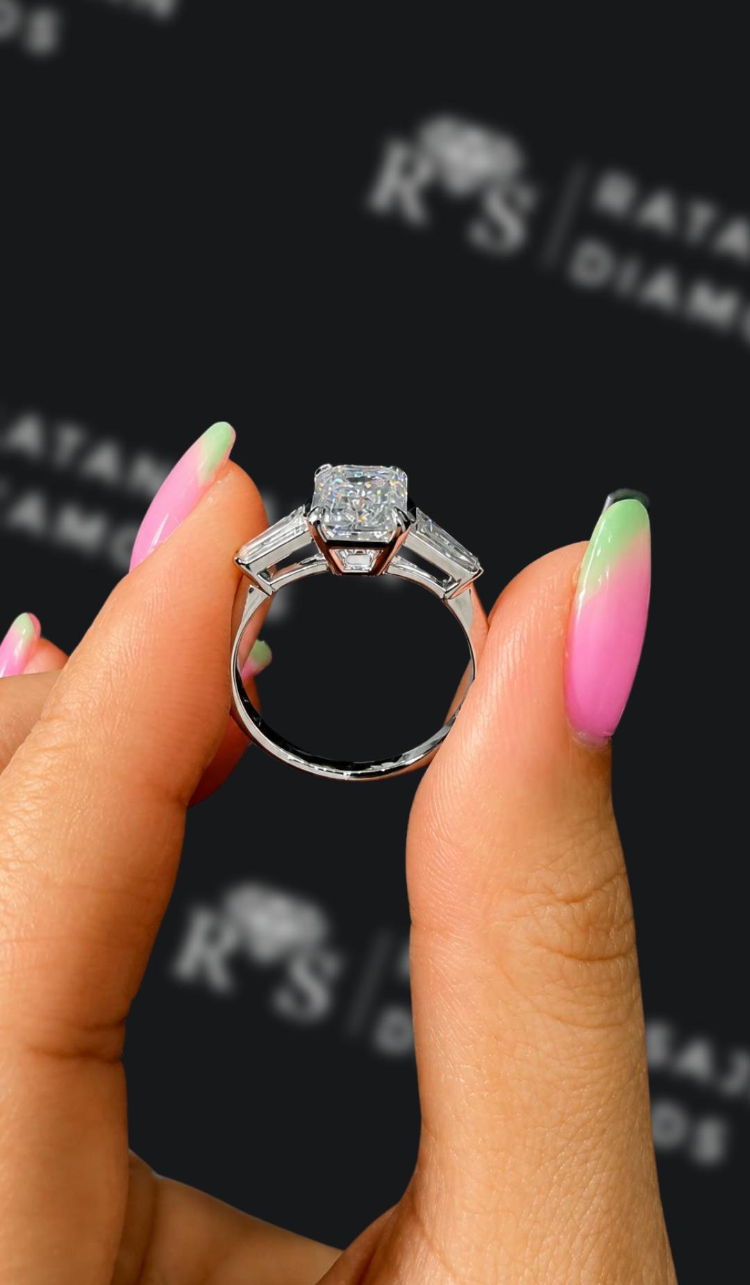 2 Carat Trilogy Engagement Ring - Emerald Diamond