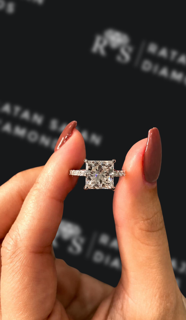 3 Carat Diamond Band Engagement Ring - Princess Diamond