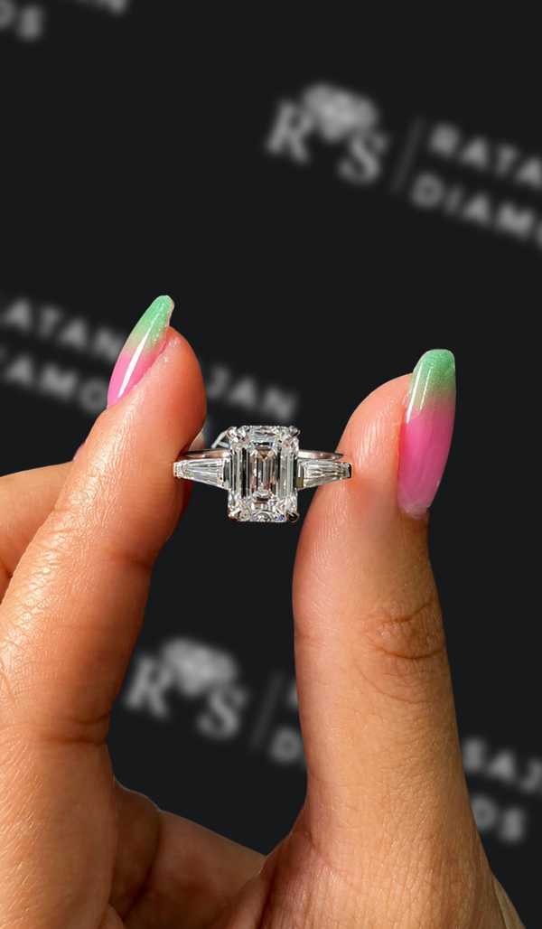 2 Carat Trilogy Engagement Ring - Emerald Diamond