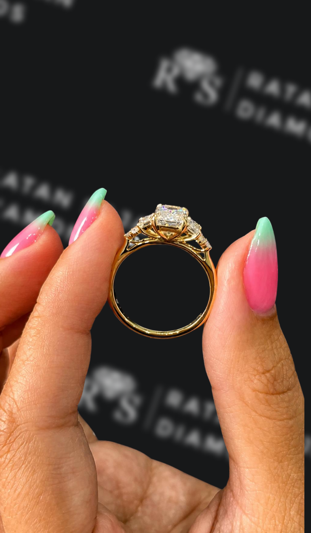 1.5 Carat Trilogy Engagement Ring - Emerald Diamond