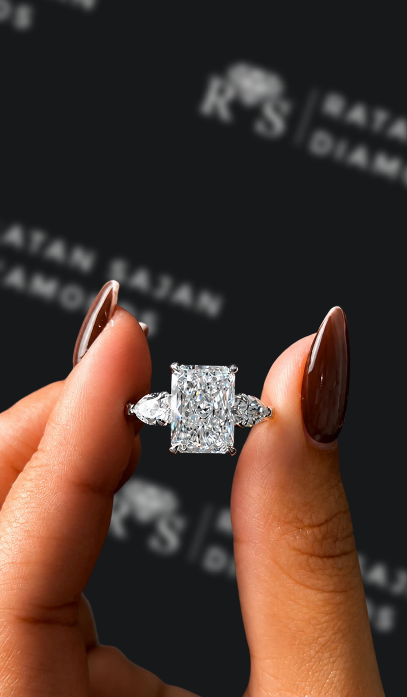 3 carat radiant cut natural diamond trilogy engagement ring for comparison