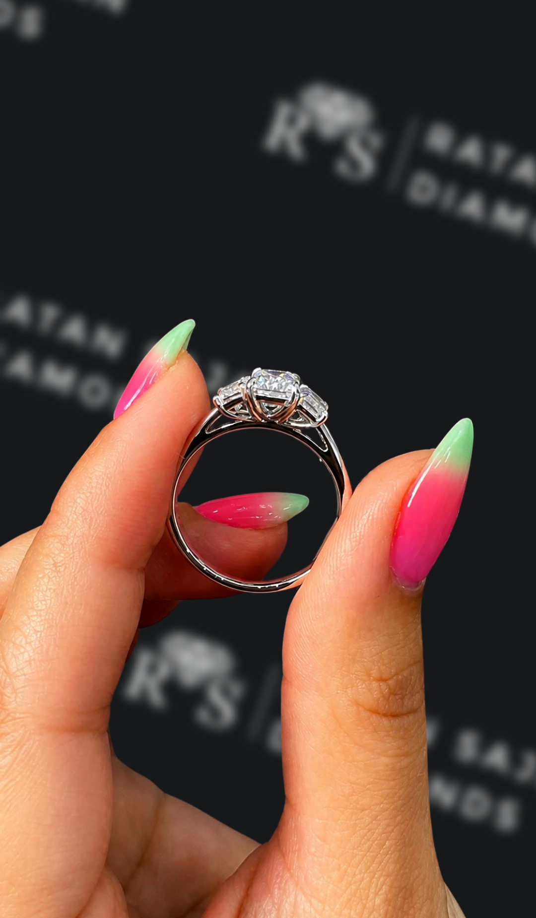 1 Carat Trilogy Engagement Ring - Emerald Diamond