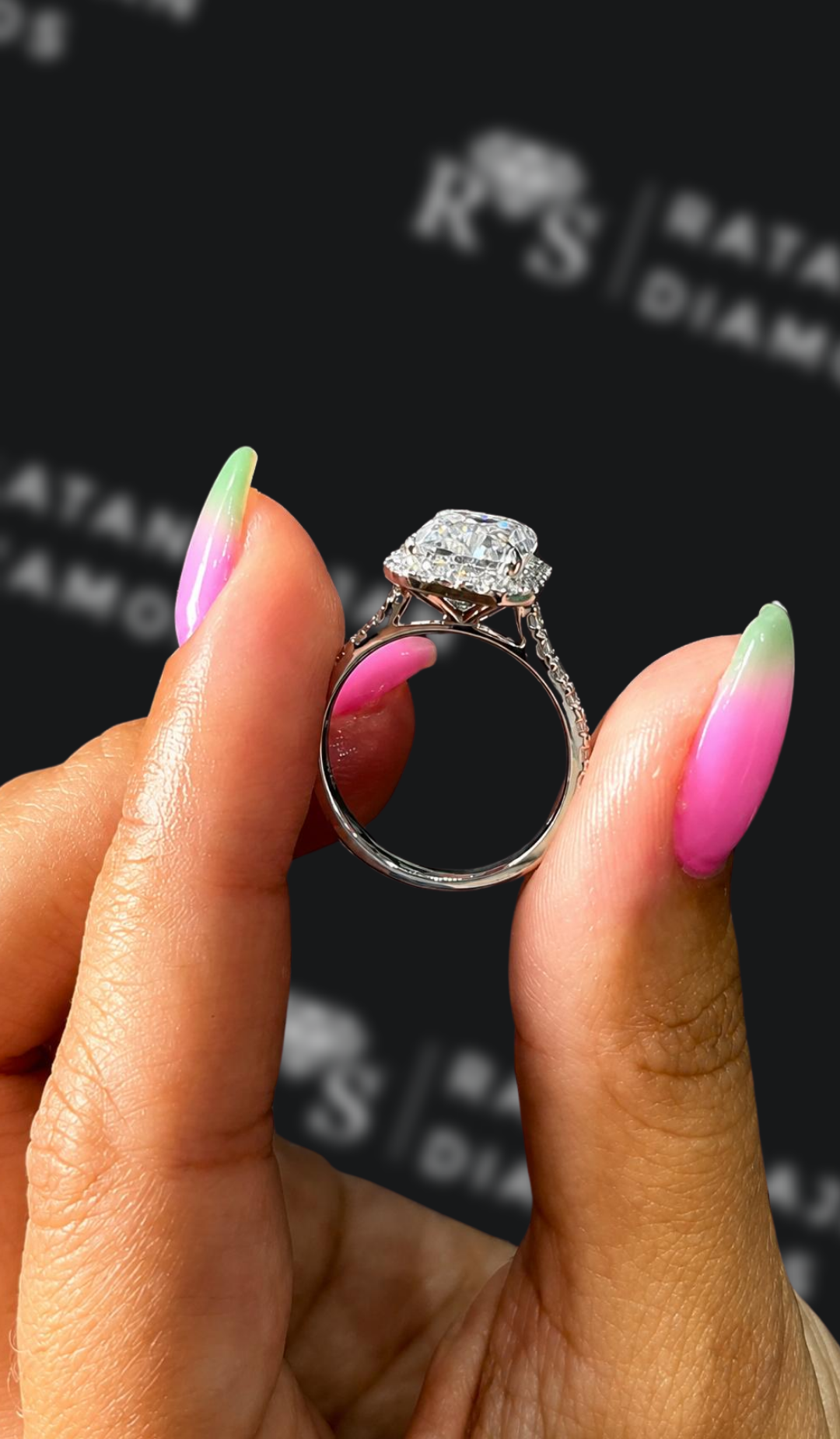 3 Carat Halo Engagement Ring - Emerald Diamond