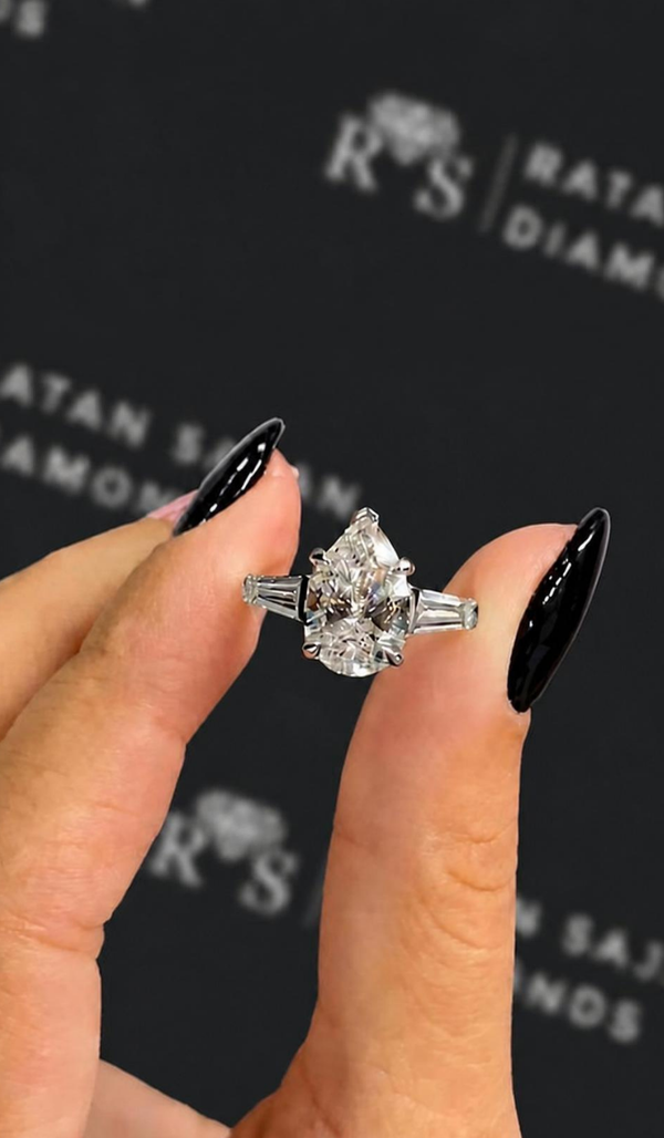 2 Carat Natural Trilogy Engagement Ring - Pear Diamond