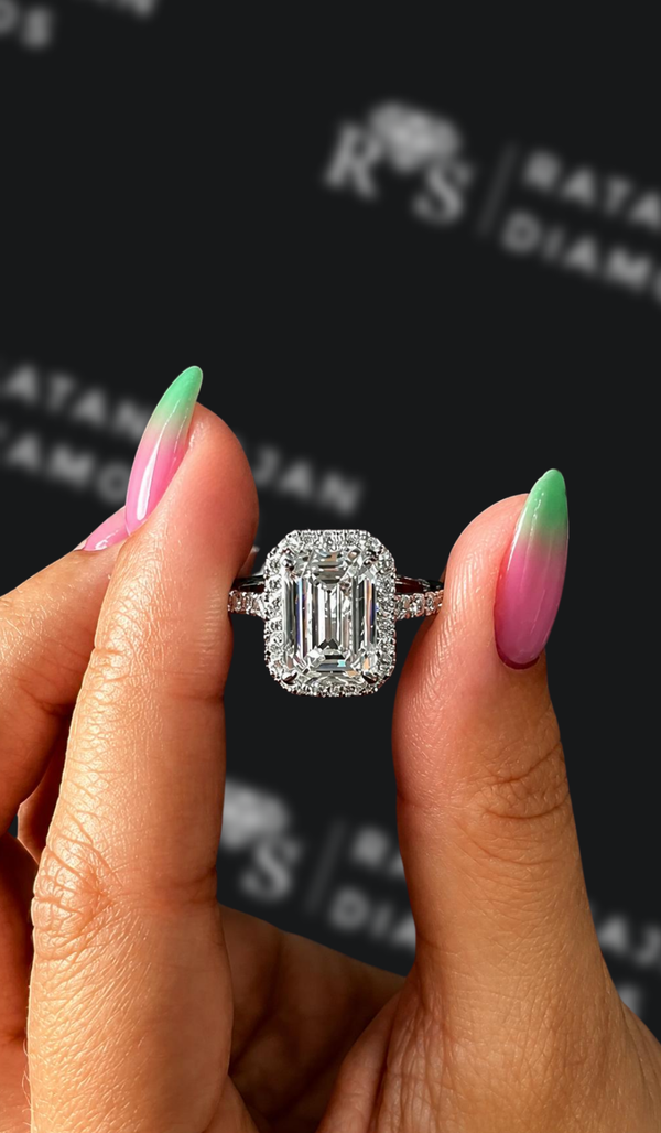 3 Carat Halo Engagement Ring - Emerald Diamond