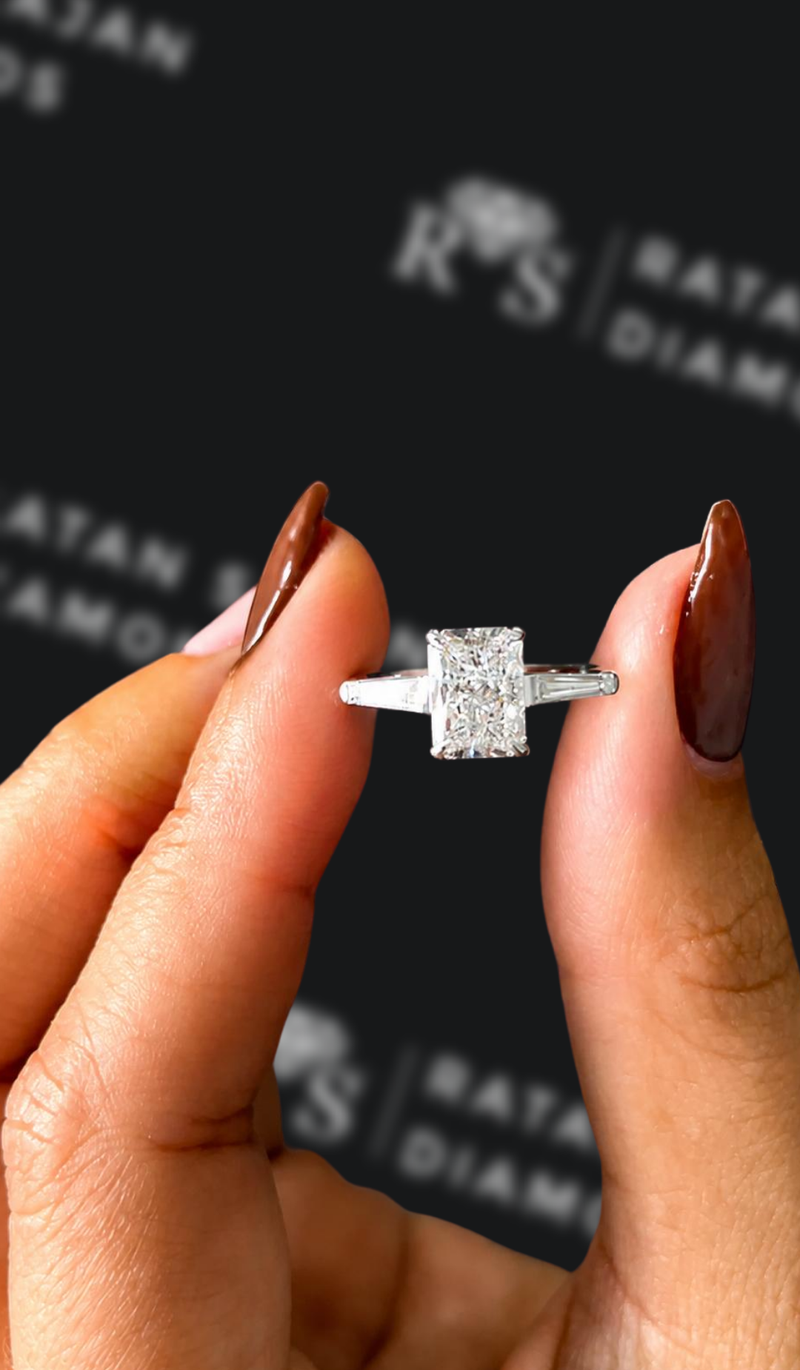One carat radiant cut natural diamond trilogy engagement ring