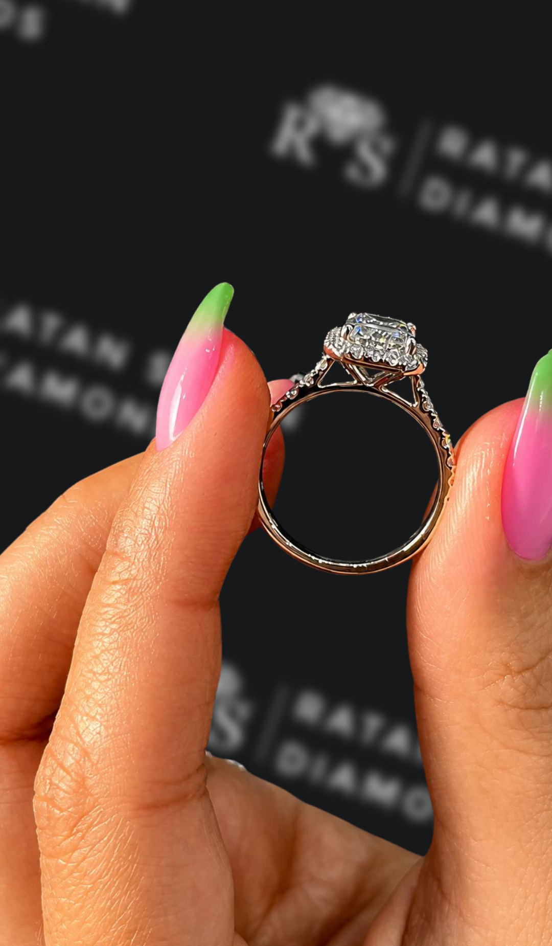 2 Carat Halo Engagement Ring - Emerald Diamond