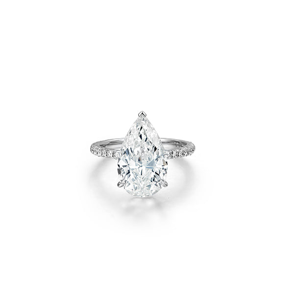 Pear Shape Diamond Solitaire Ring in 18K White Gold
