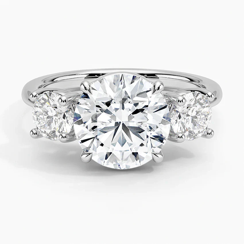 Each Round Natural Diamond Round Trilogy Solitaire Engagement Ring in 18k White Gold
