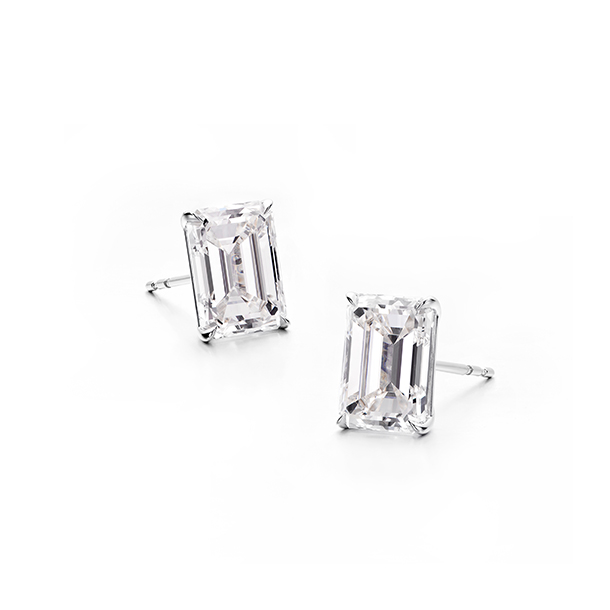 Emerald Cut Diamond Stud Earrings in 18K White Gold