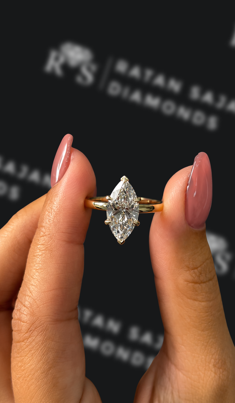 Two carat marquise cut natural diamond solitaire engagement ring
