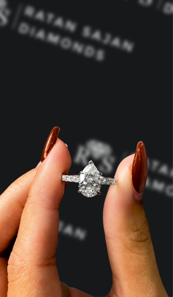 1.5 Carat Diamond Band Engagement Ring - Pear Diamond
