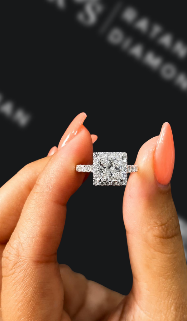 1.5 Carat Halo Engagement Ring - Princess Diamond