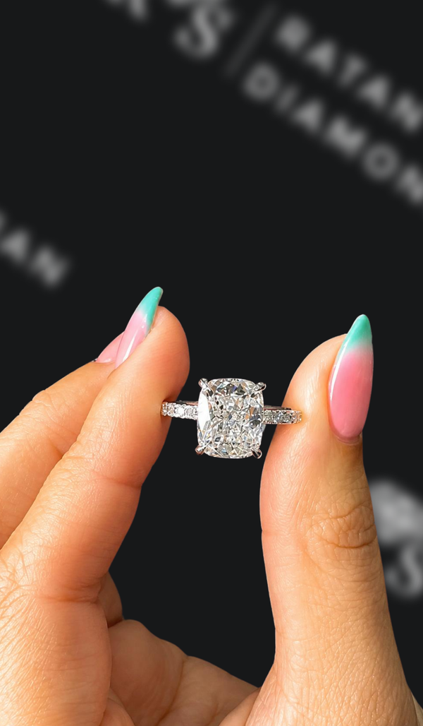 3 Carat Diamond Band Engagement Ring - Cushion Diamond