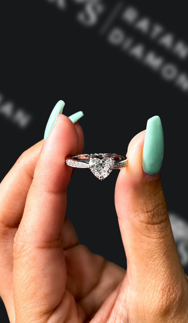 1 Carat Diamond Band Engagement Ring - Heart Diamond
