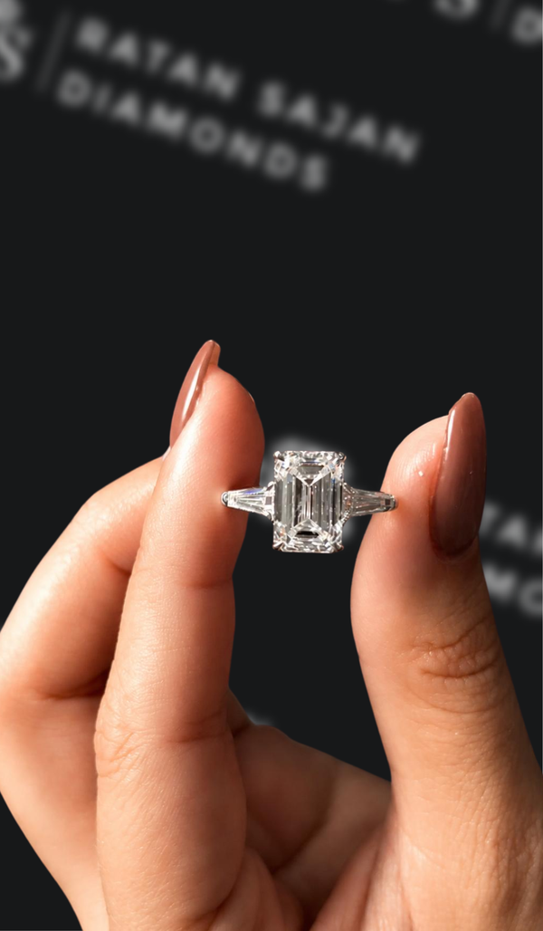 3 Carat Trilogy Engagement Ring - Emerald Diamond