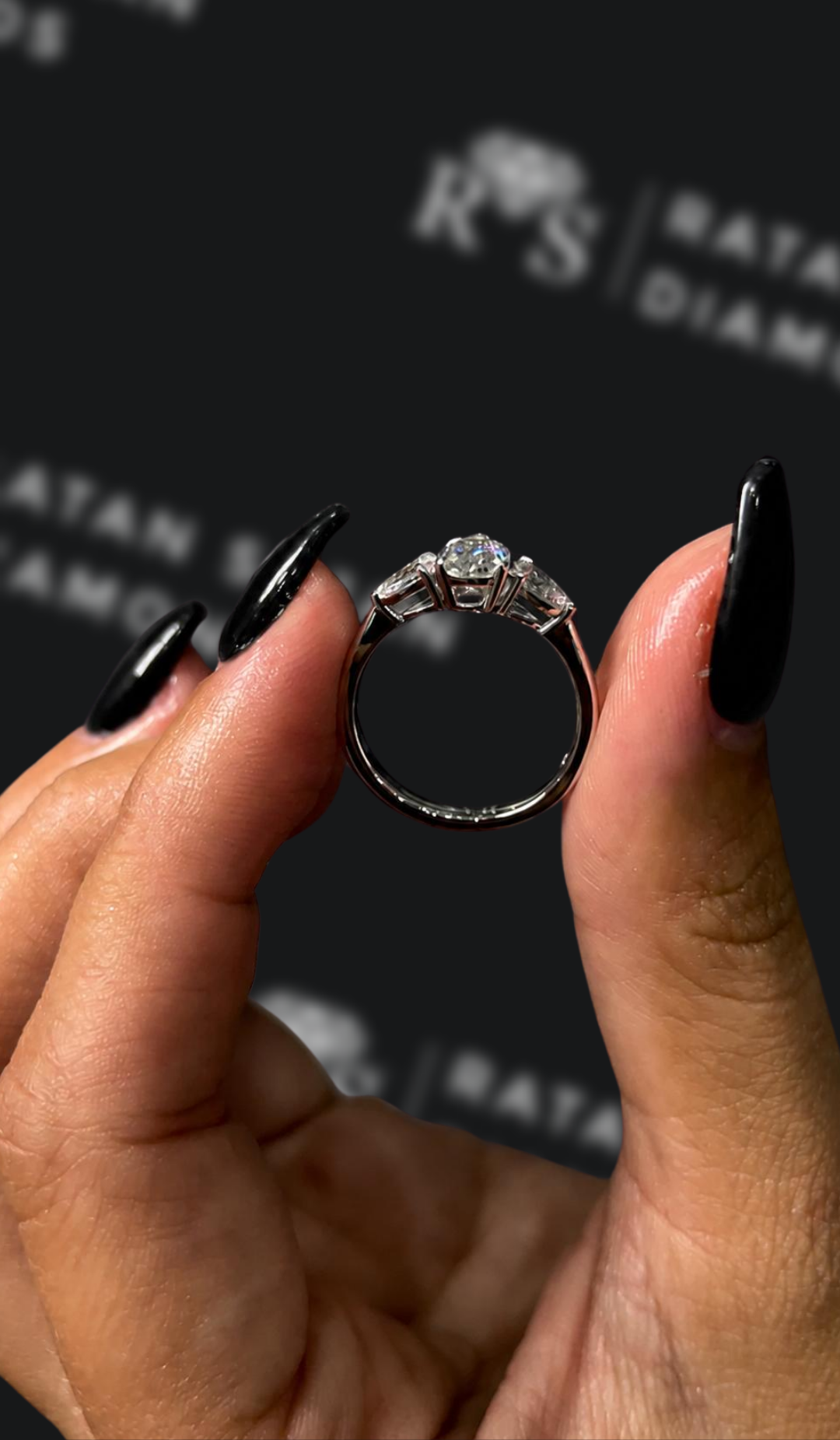 0.5 Carat Natural Trilogy Engagement Ring - Pear Diamond