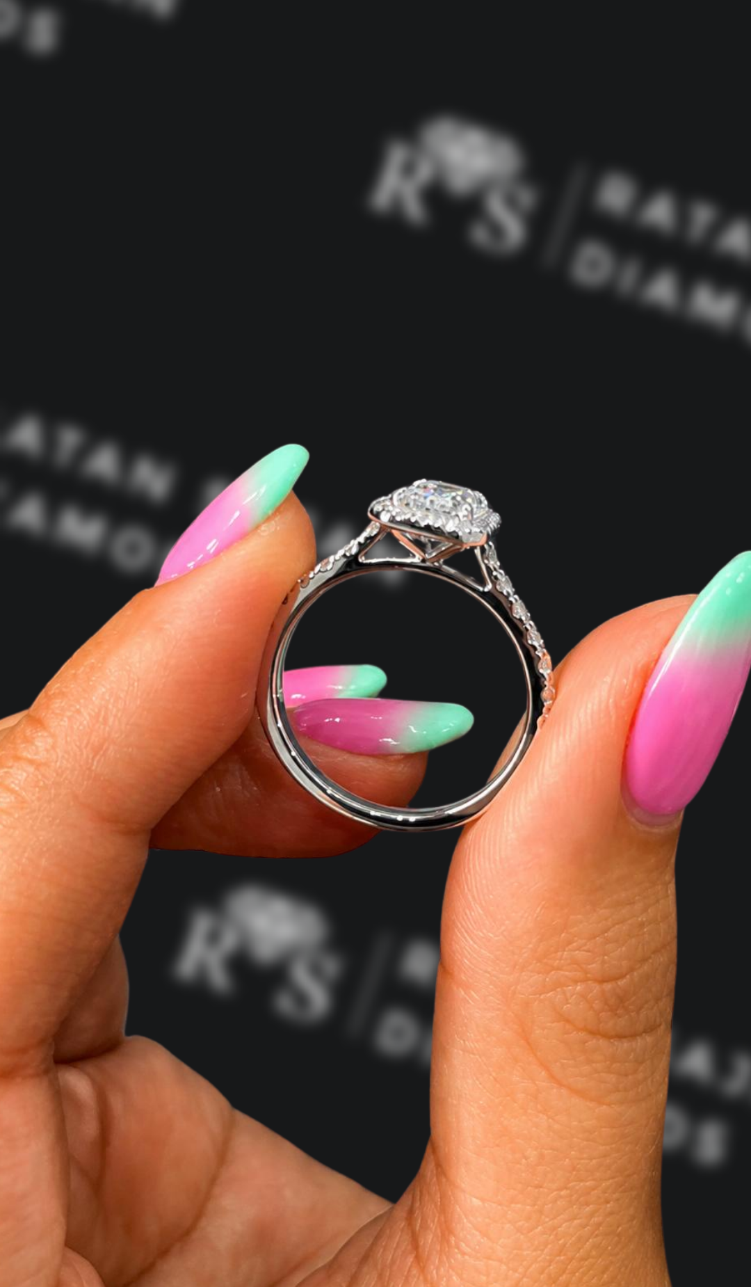 1 Carat Halo Engagement Ring - Emerald Diamond