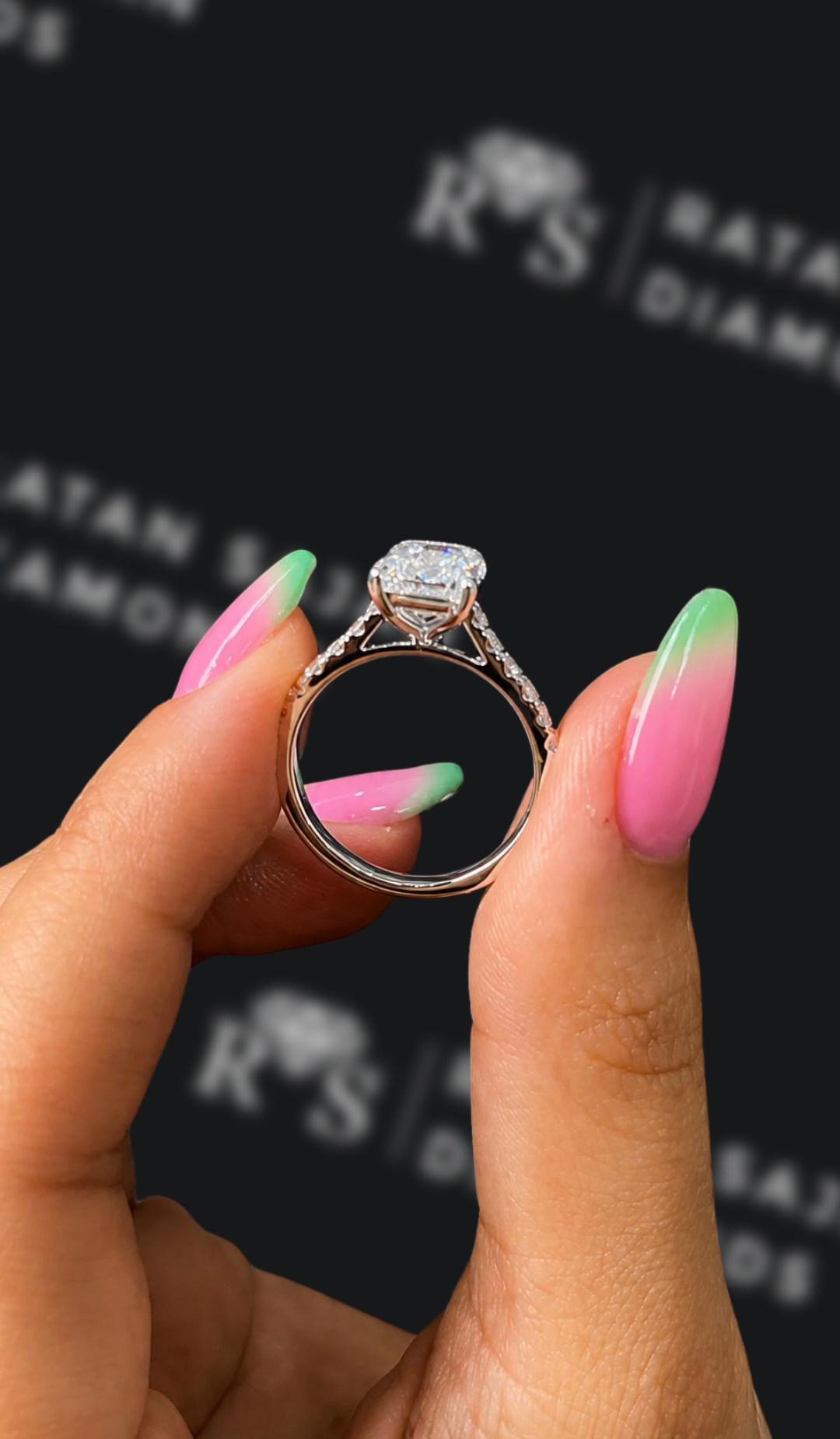 2 Carat Diamond Band Engagement Ring - Emerald Diamond