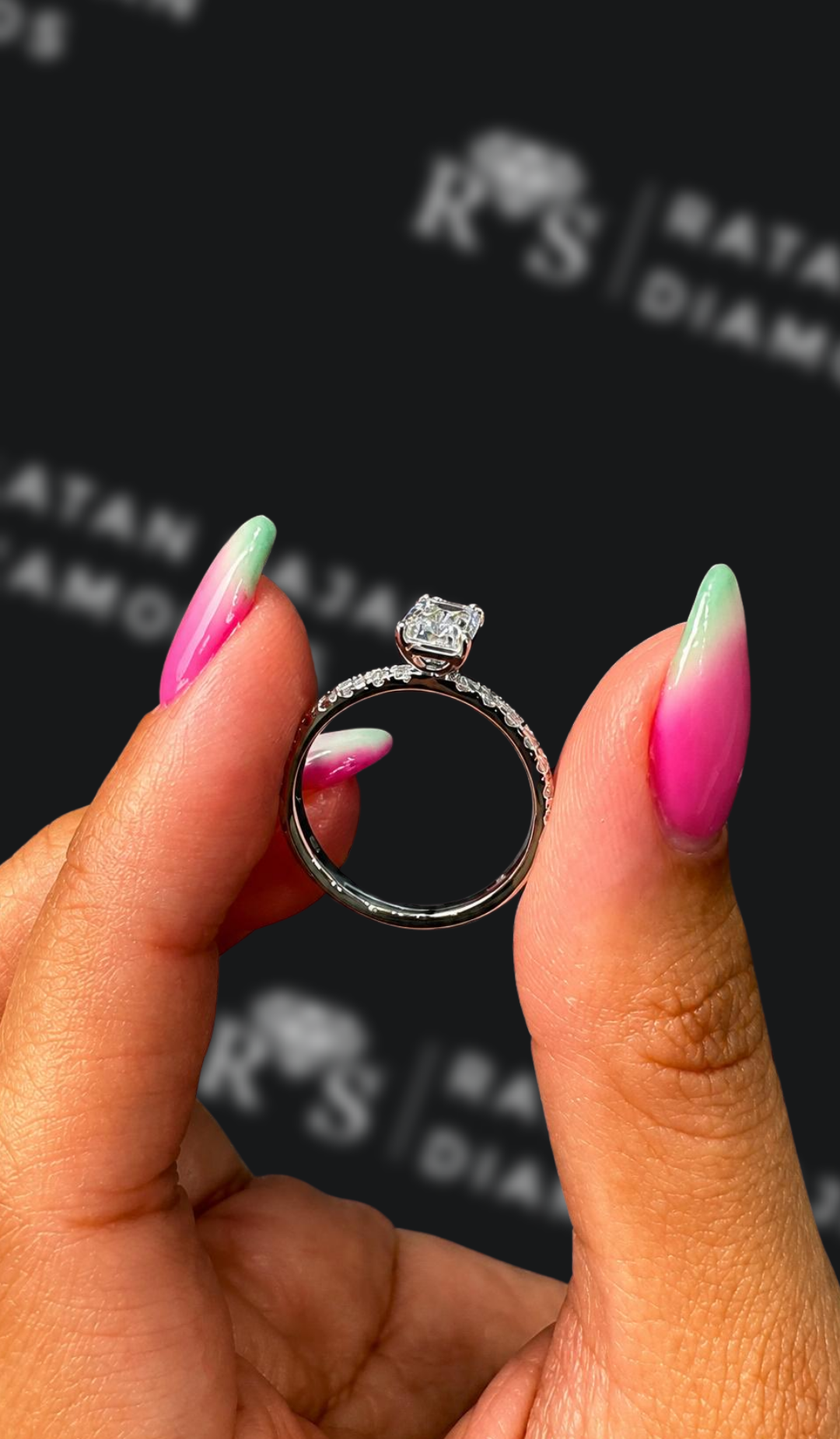 1 Carat Diamond Band Engagement Ring - Emerald Diamond