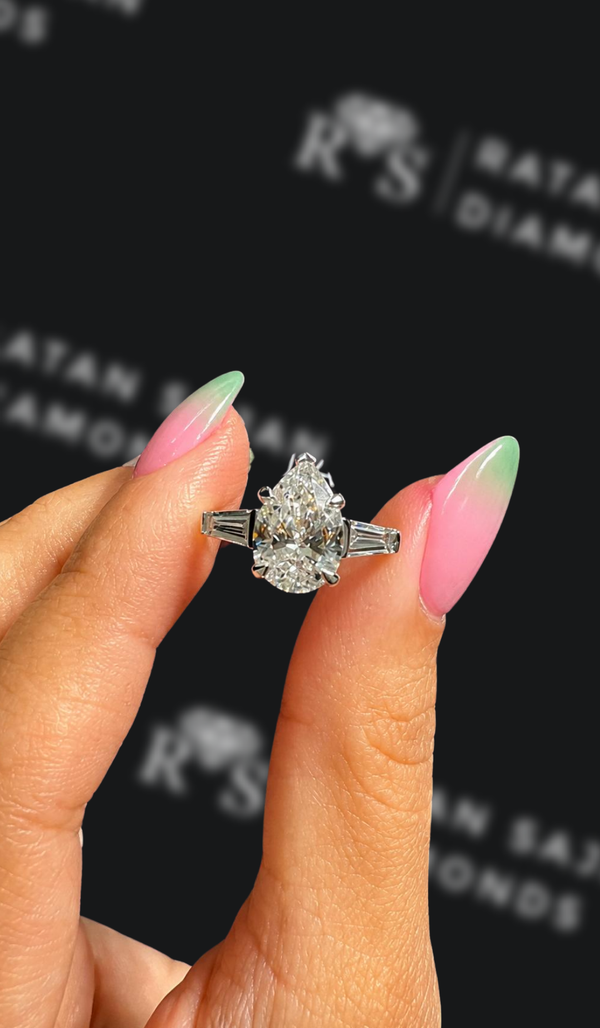 2 Carat Trilogy Engagement Ring - Pear Diamond