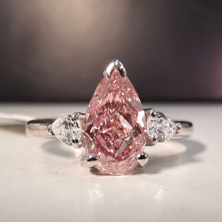 Intense Pink Pear Shape Diamond Engagement Ring